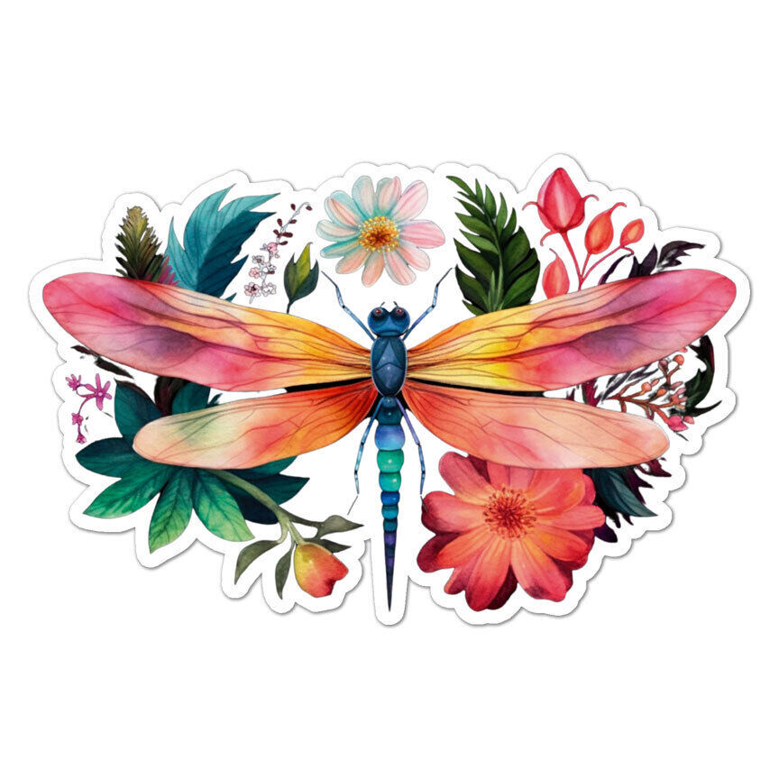 Dragonfly Flowers Sticker Decal