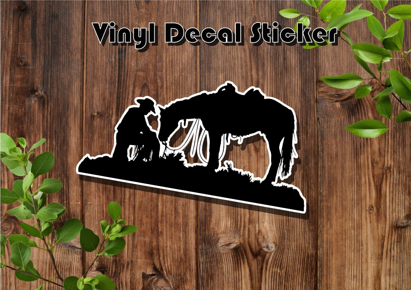 Western Rodeo – Cowboy Praying with Horse – 5.5in Vinyl Die Cut Sticker decals.