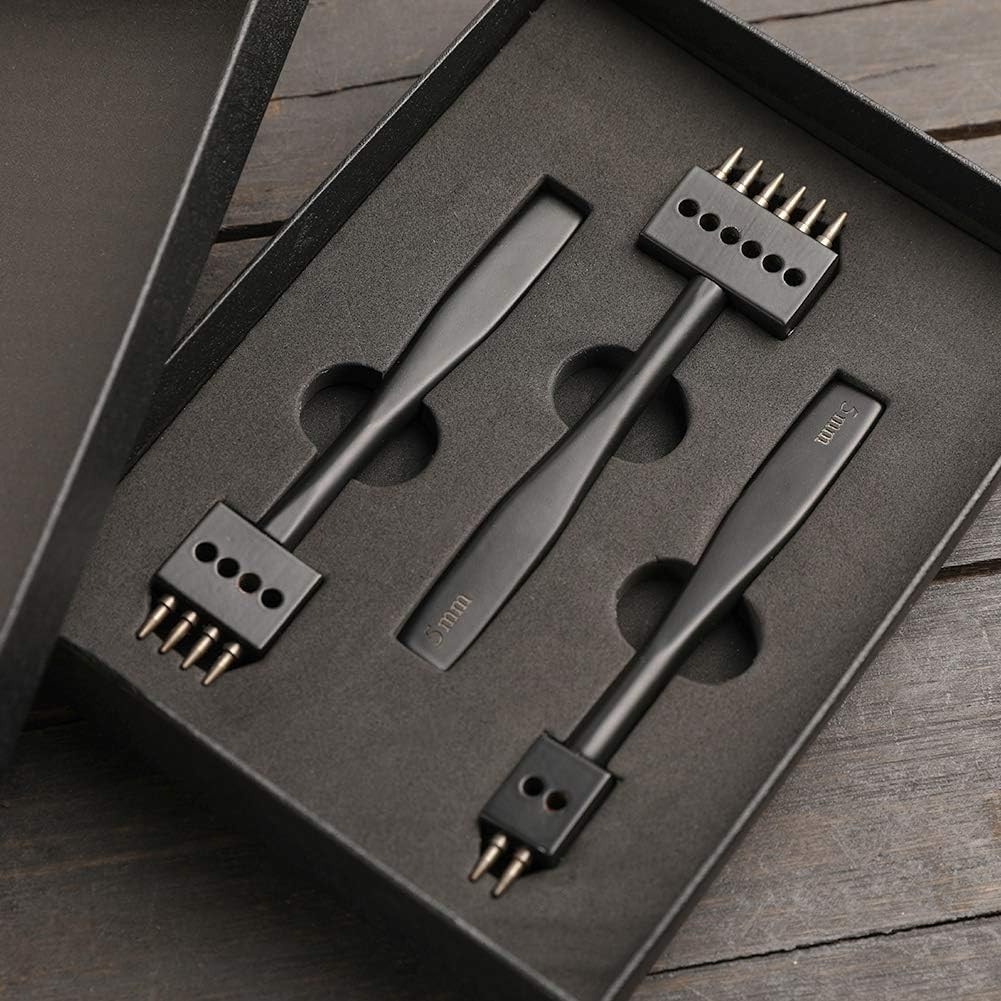 Leather Hole Punch, Prong Punch, Black Hole Punch Tool 5mm, 2/4/6 Lacing Stit…