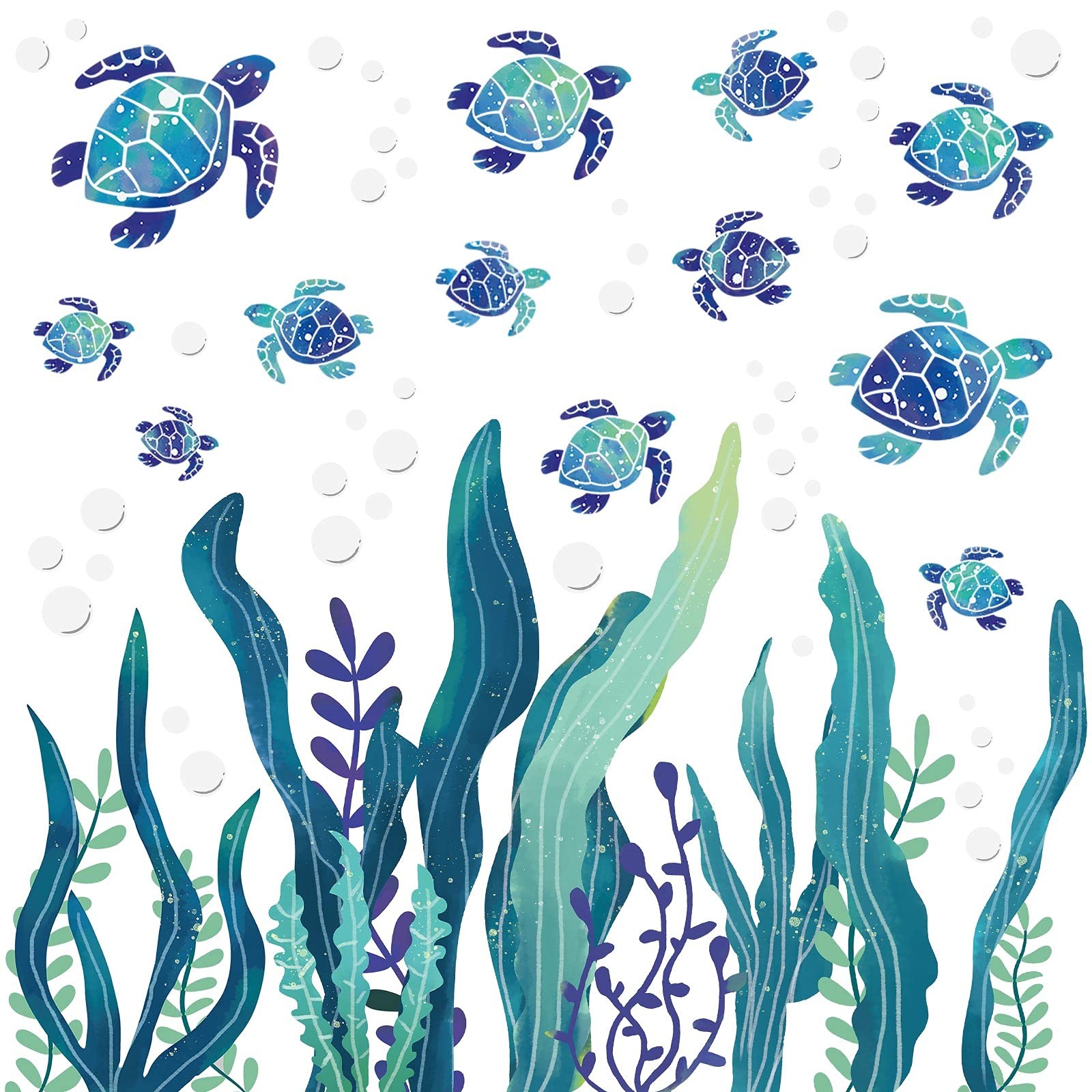 Sea Turtle Wall Decals 3D Ocean Grass Seaweed Stickers Under The Sea Wall Dec…