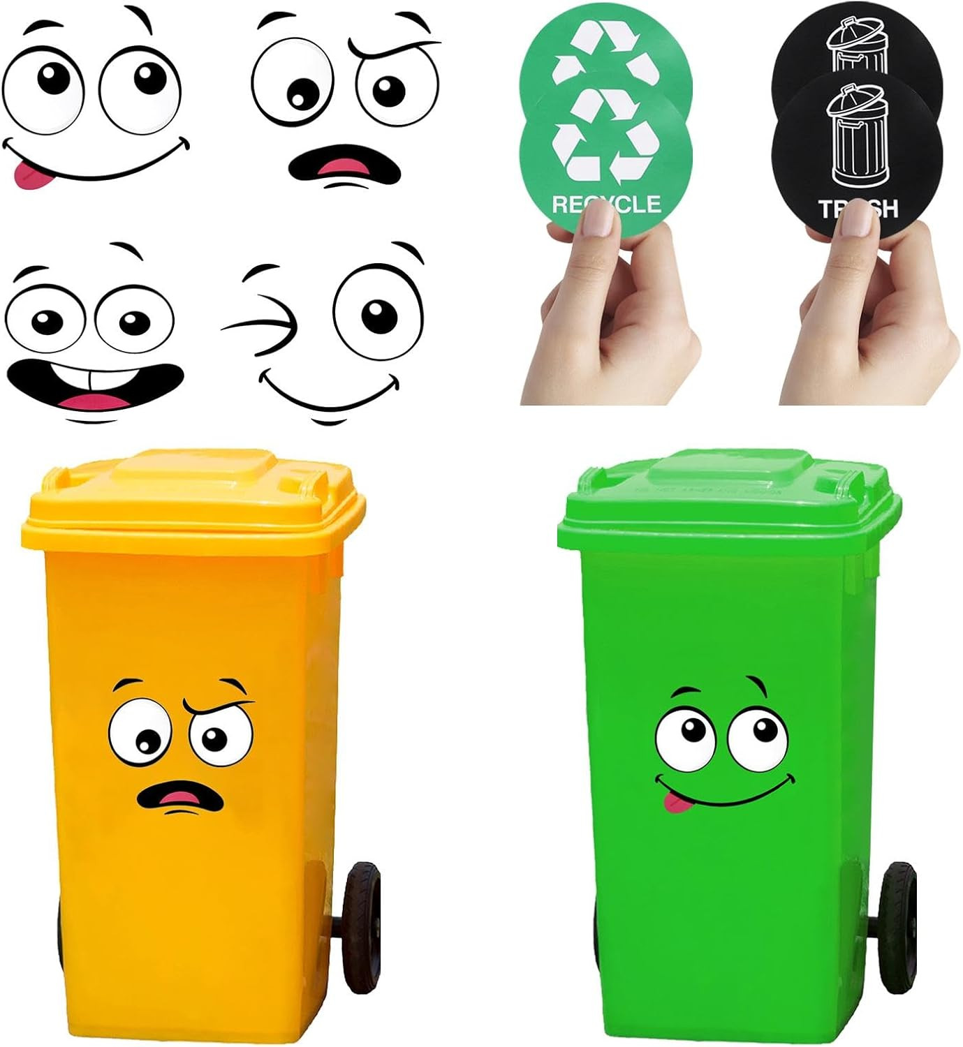 8 Sheets Bin Stickers,Funny Trash Garbage Can Sticker,Adhesive Cartoon Expressio