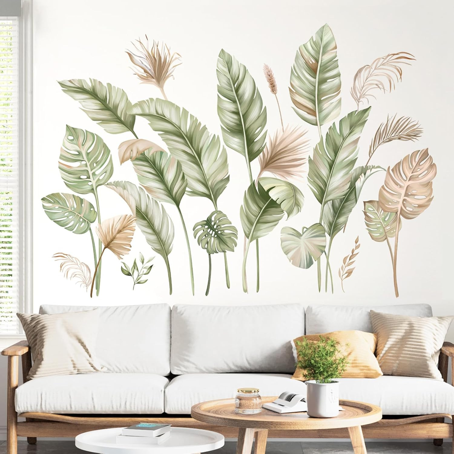 Boho Palm Leaves Wall Stickers Tropical Green Plants Peel and Stick Wall Art Dec
