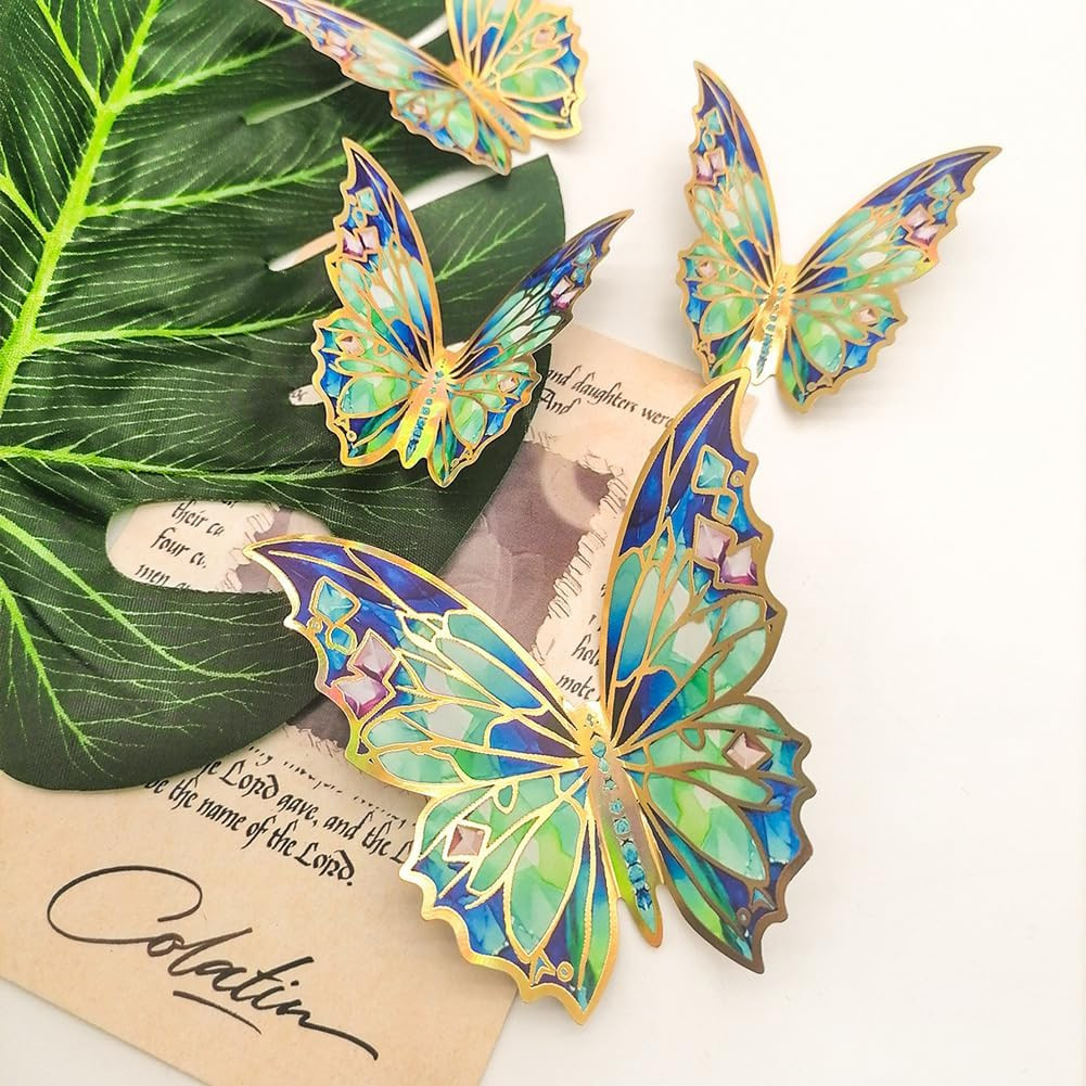 12Pcs Golden Edged Butterfly Wall Sticker 3D Butterflies Room Decor Decals Home