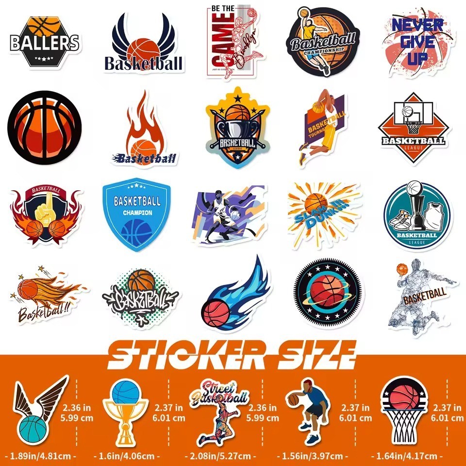 Basketball Stickers – Waterproof Vinyl Decals for Laptop, Water Bottle