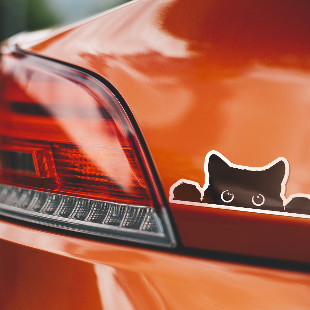 5"W x 2"H Peeking Black Cat Decal, Funny Sticker for Car, Laptop, Window