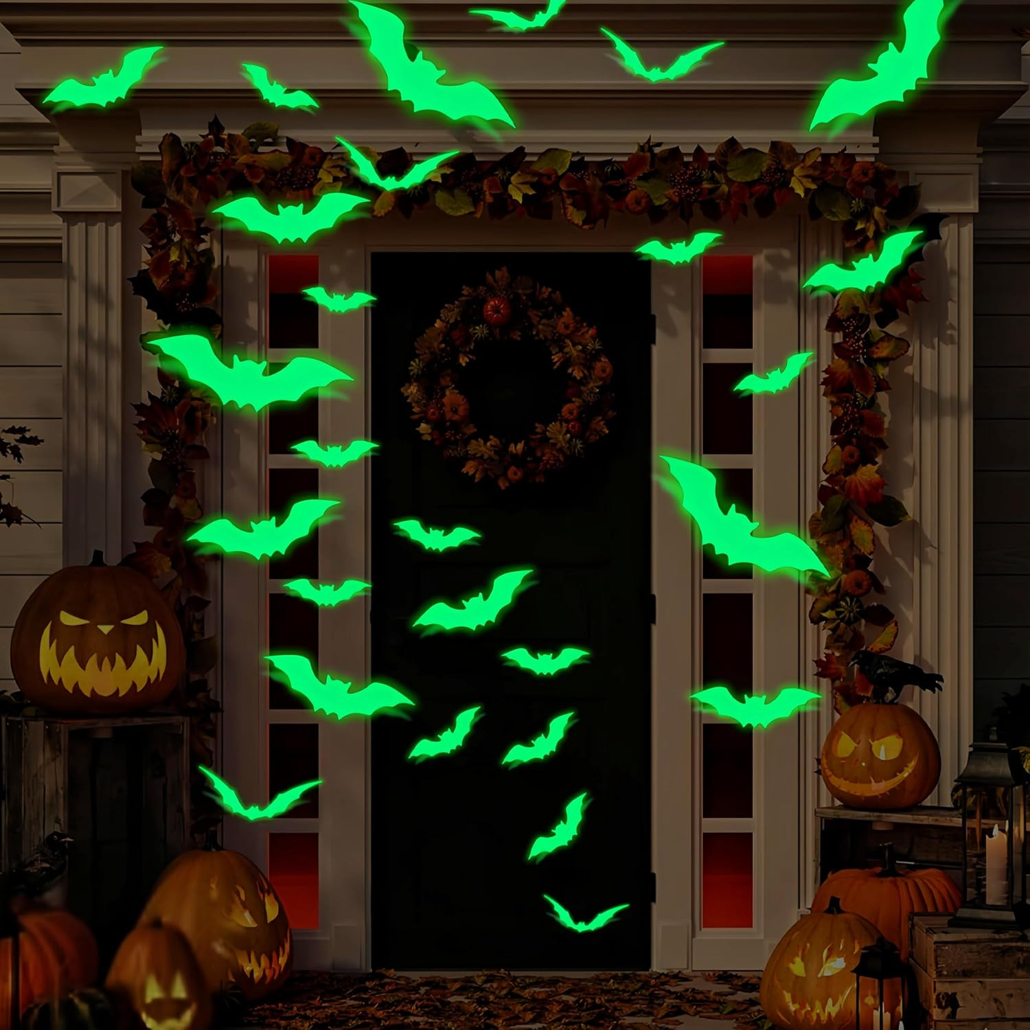 16PCS Glow in the Dark Bat Wall Decals 3D Luminous Halloween Stickers