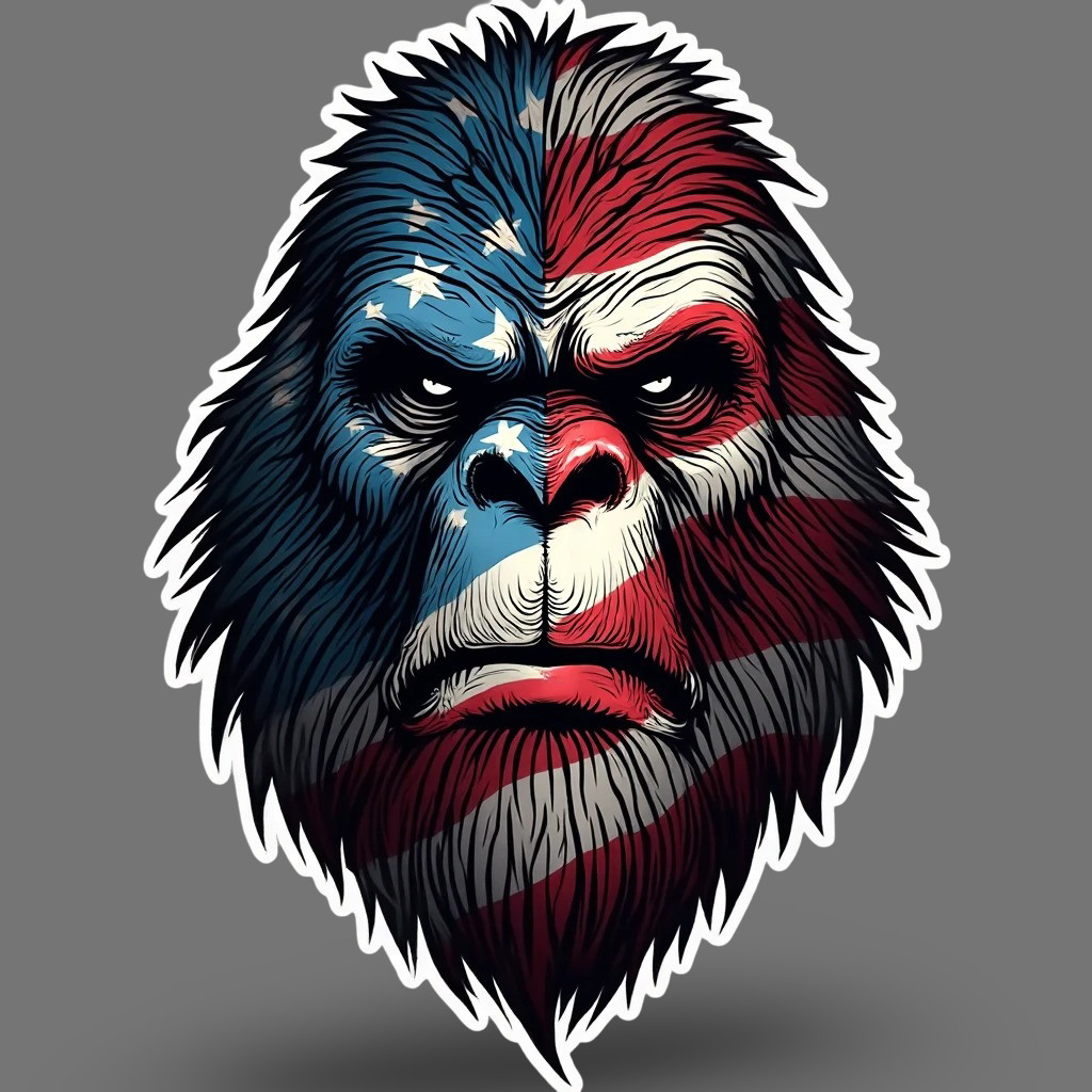 bigfoot sticker vinyl decal patriotic american flag sasquatch usa bold graphic