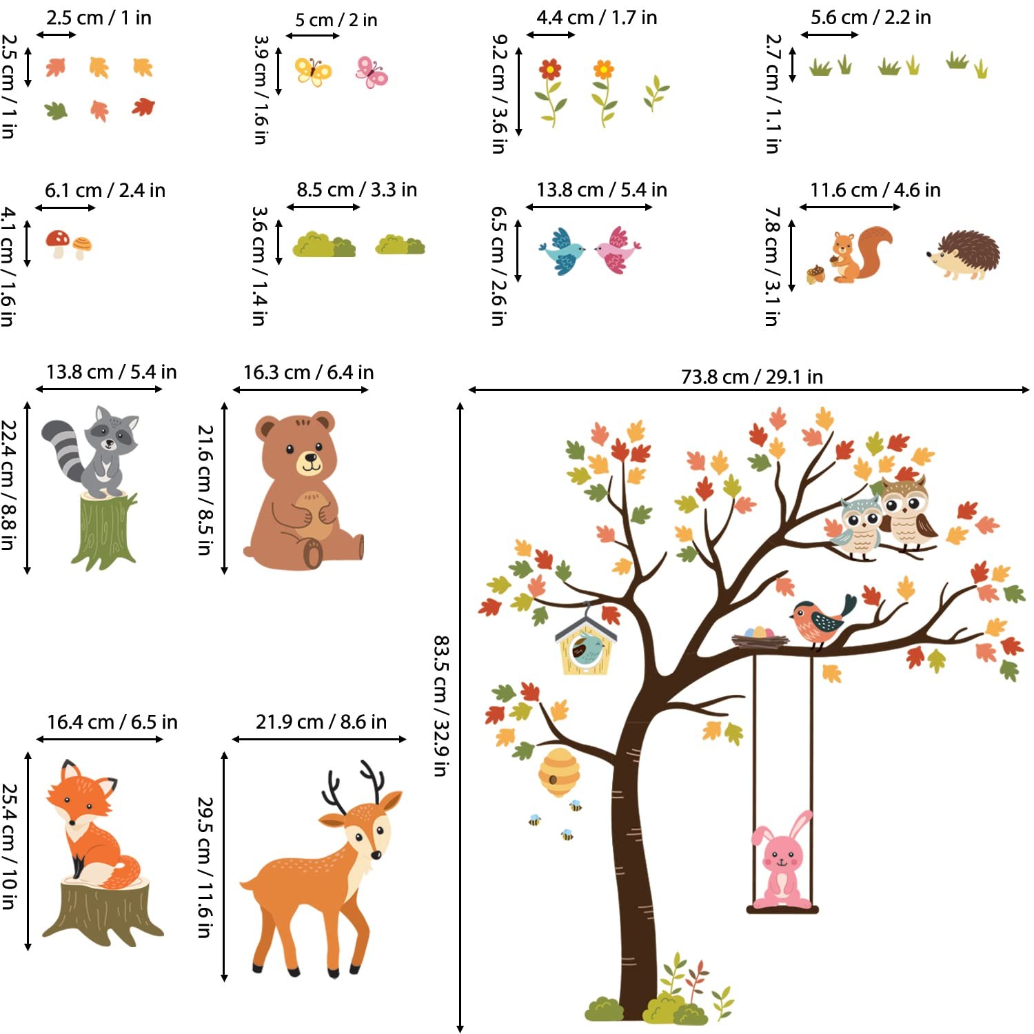SG-2208 Tree and Animals Wall Decals Stickers Nursery Kids Autumn Bedroom d?c…