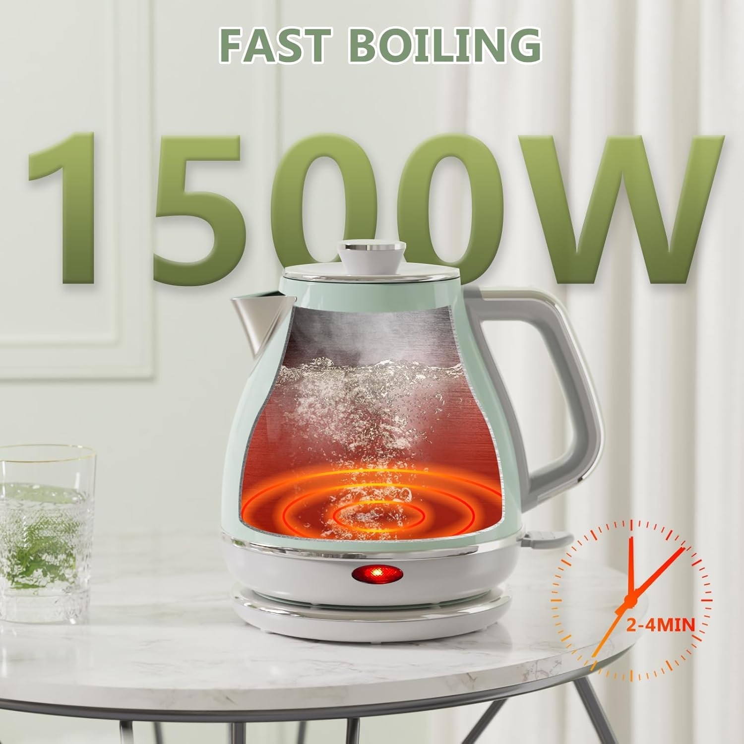 Electric Tea Kettle, 1500W /1.0L Hot Water Boiler Heater Pot, Retro Small Ele…