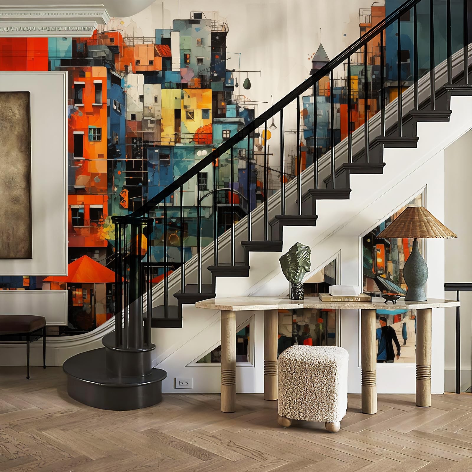 Colorful Modern City Wall Murals 3D Peel and Stick 148" W x 98" H Hand Painte…