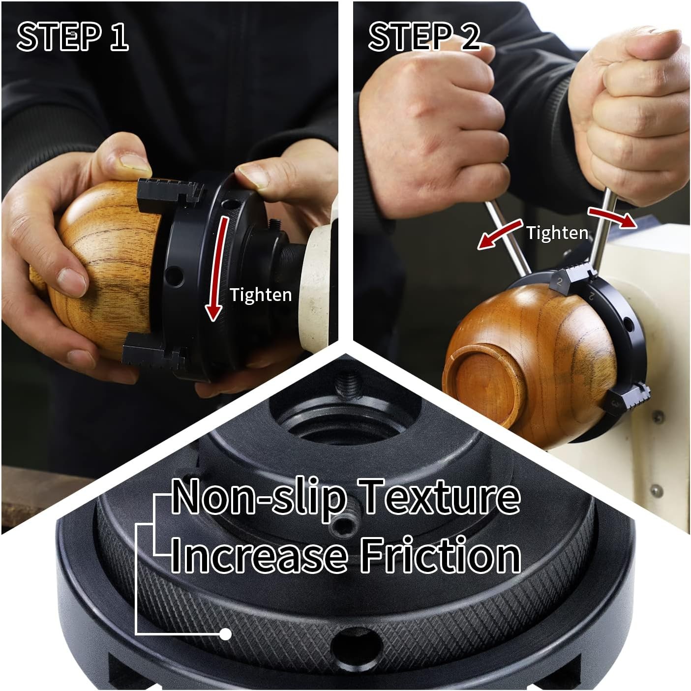 4 Inch Wood Lathe Chuck Set 1" x 8 tpi & 3/4"x16TPI Adapter, Self Centering 4 Ja