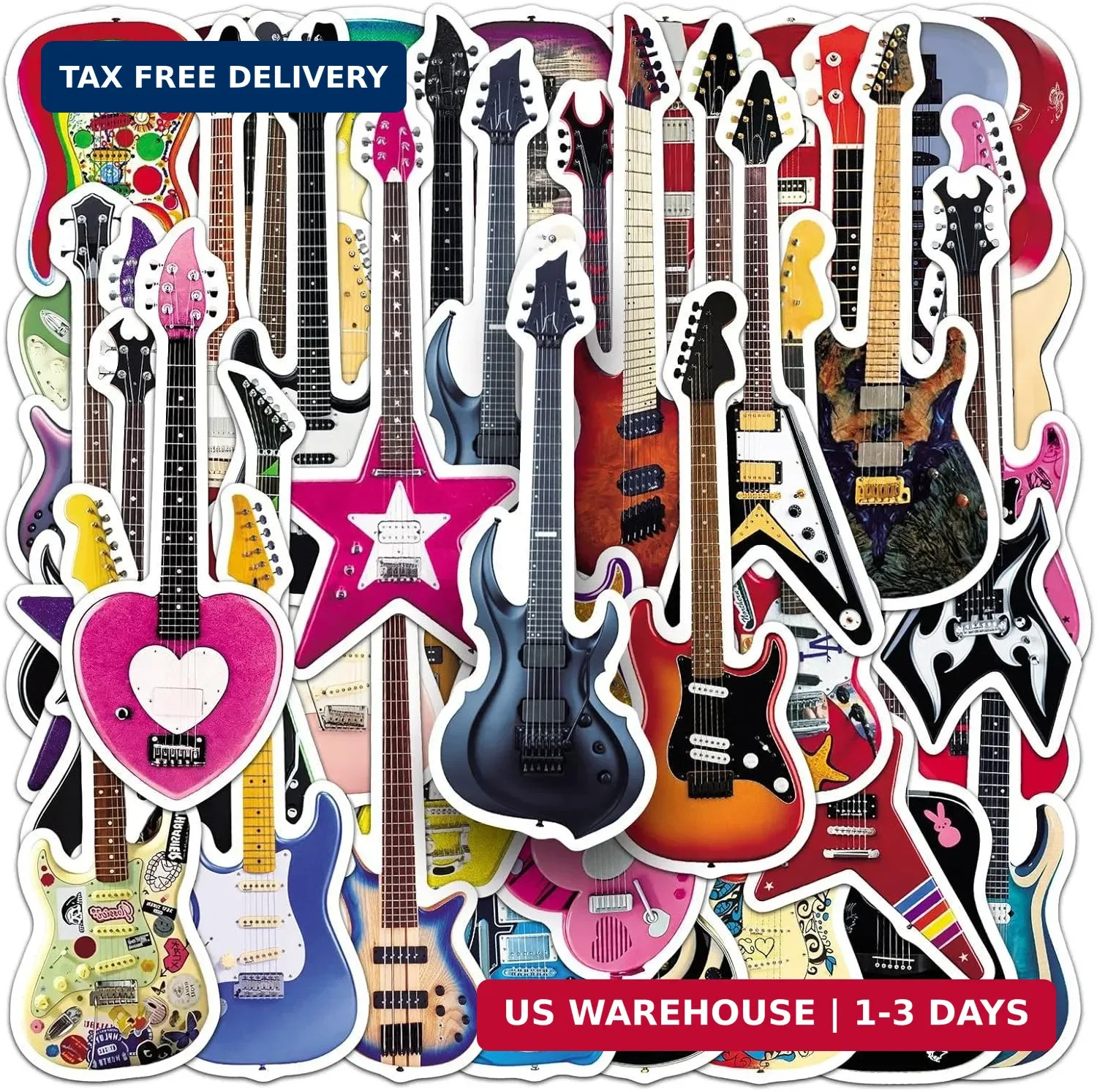 50Pcs Guitar Stickers, Cool Electric Guitar Bass Stickers for Kids Teens Adults,