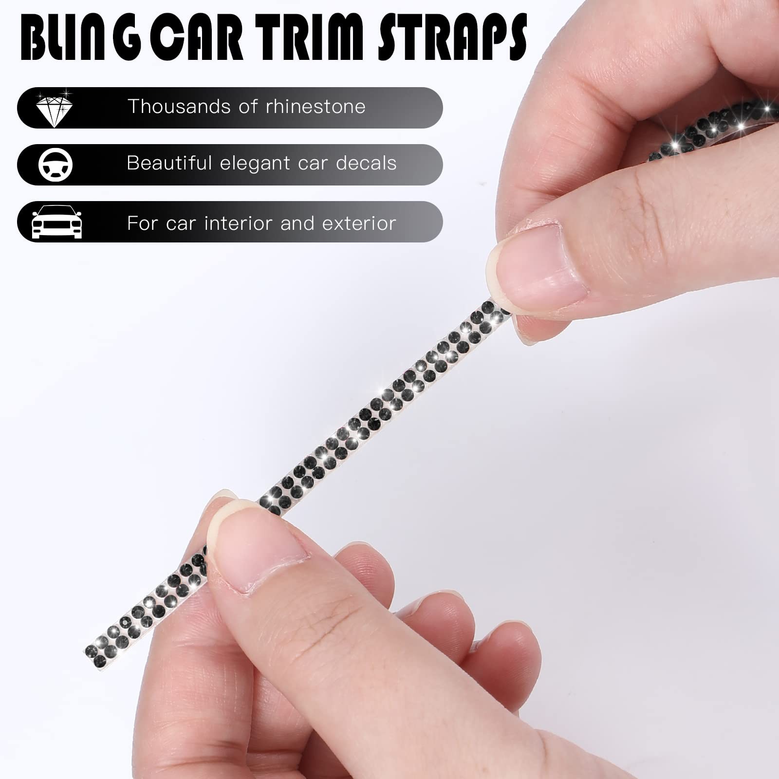 32.8 ft Bling Car Trim – Self Adhesive Glitter Rhinestone Stickers for Auto