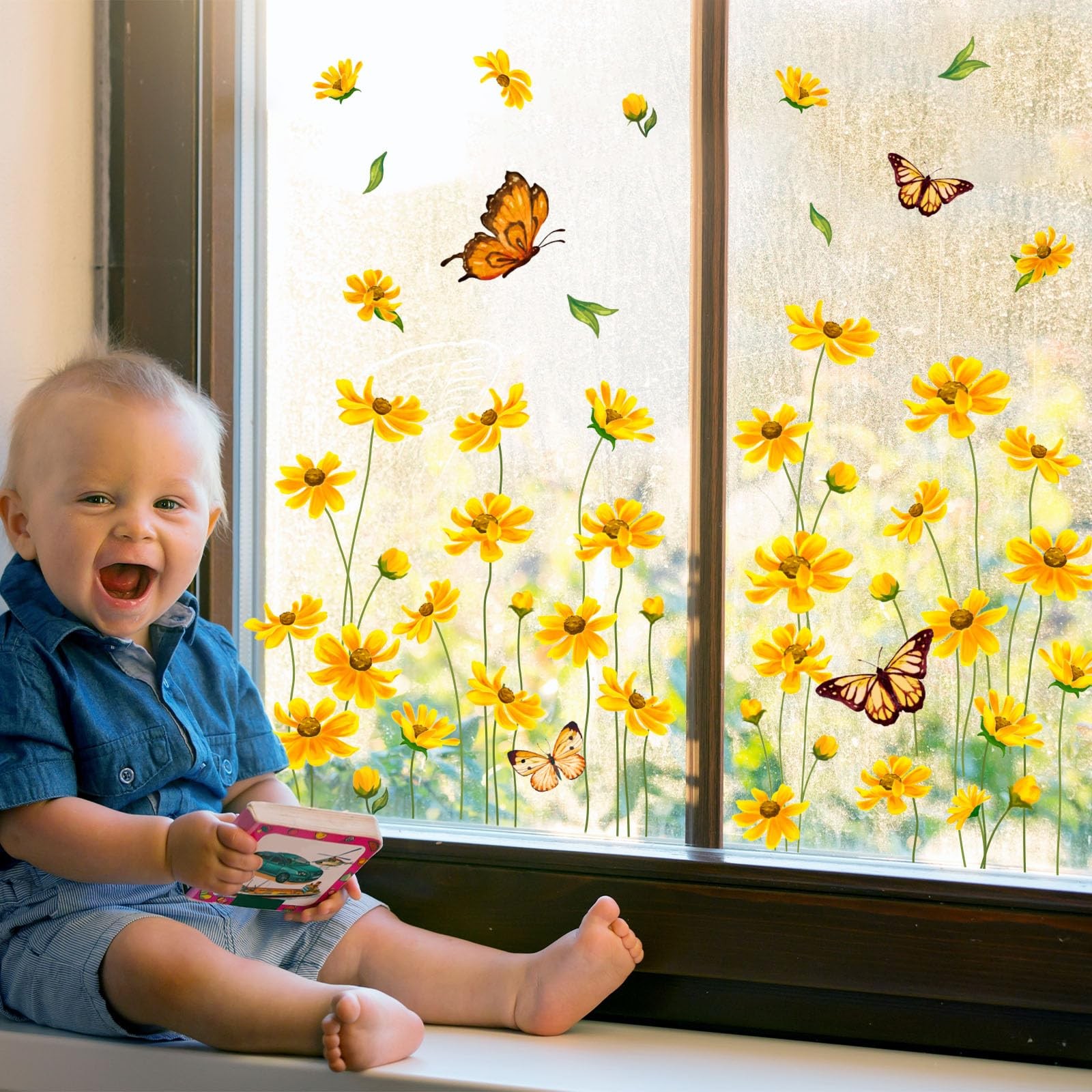 JarThenaAMCS 9 Sheets Spring Summer Daisy Window 7.9 x 11.8 inch, Yellow