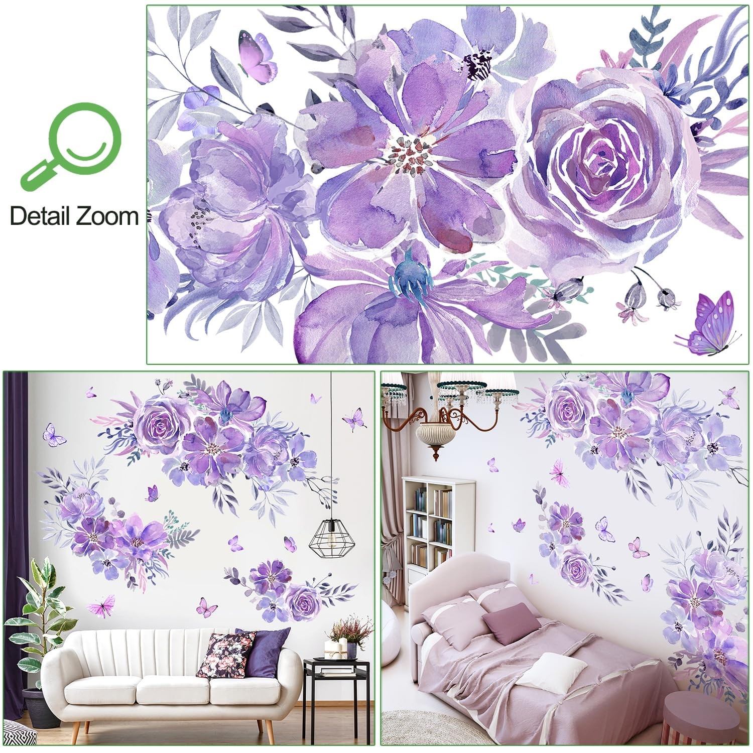 Amaonm 8 sheets of 12×24 inch Large 3D Colorful Flower Wall Decal Purple Red …