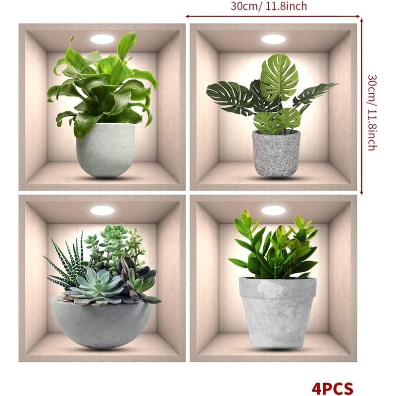 4 Pack Botanical Plants Wall Decals Living Room Bedroom Kitchen Nursery Decor US