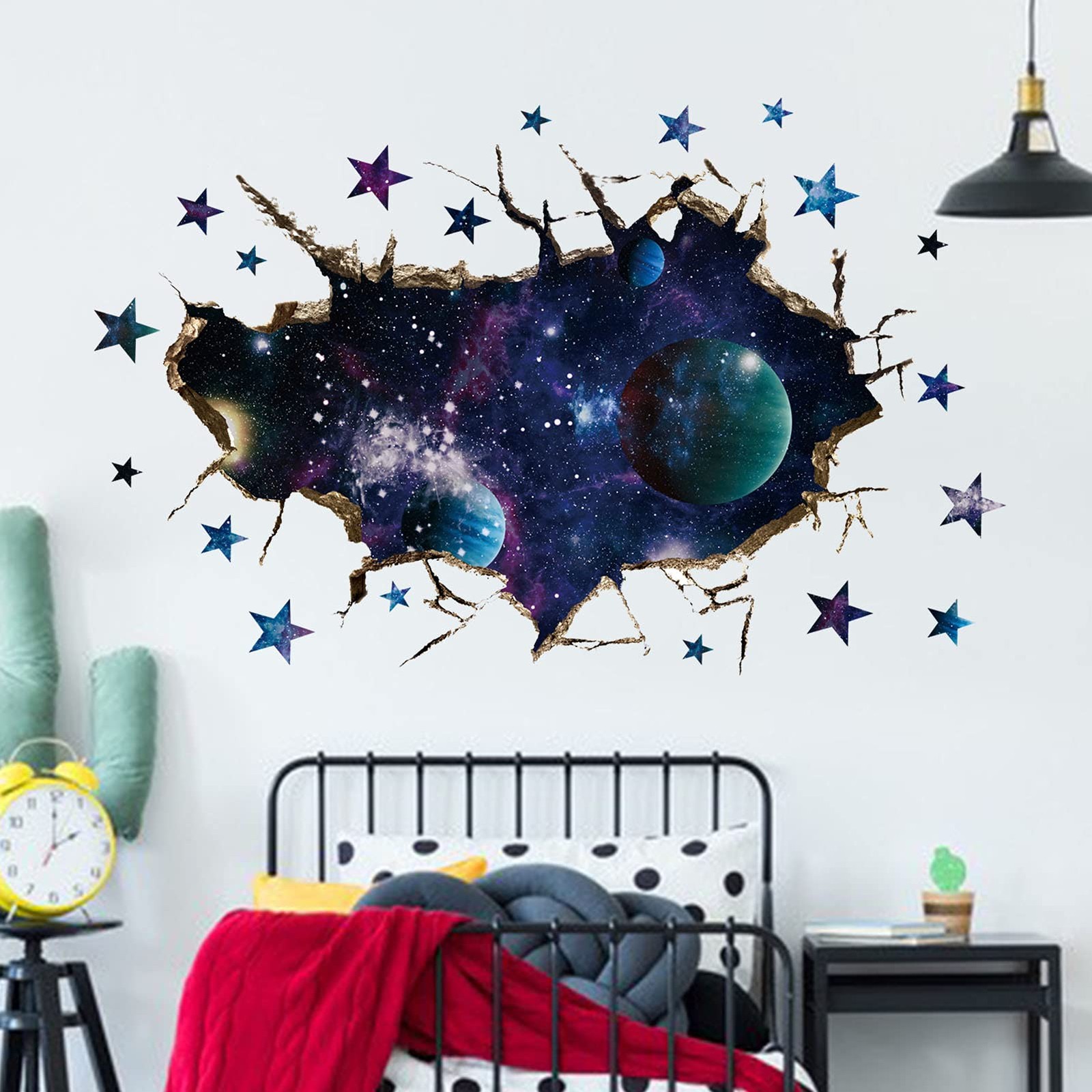 3D Space Galaxy Wall Decor Stickers, Removable Broken Outer Space Planet Waterpr