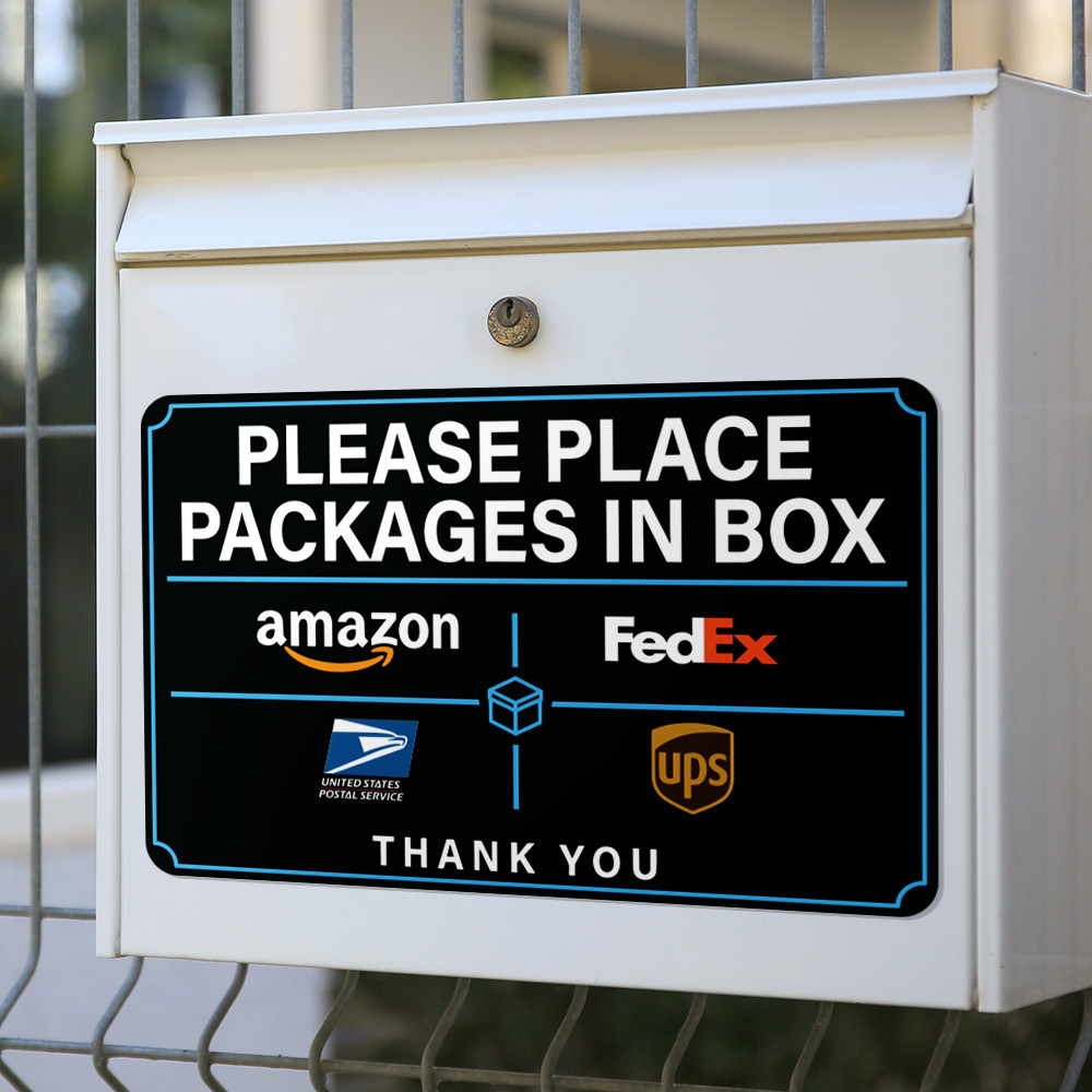 Please Place Packages in Box Sticker Sign – UV Resistant for Amazon UPS FedEx