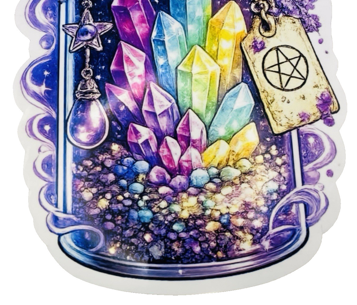 Jar Of Crystals Waterproof Car Decal Poster Vinyl Sticker Pink Purple Yellow