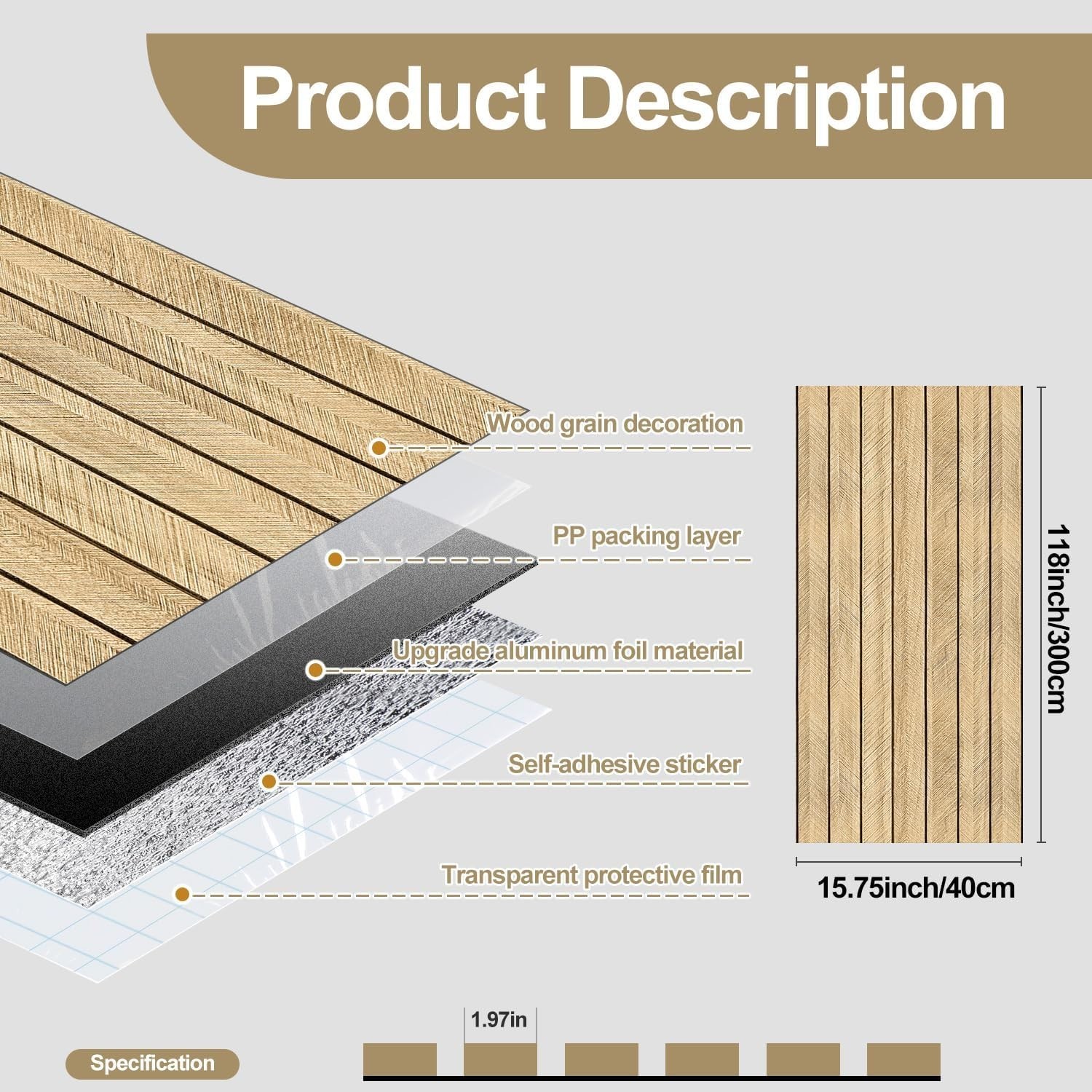 Wood Grain Slat 3D Wall Panel -15.75"x118"Soundproof Self-Adhesive Wall Stick…