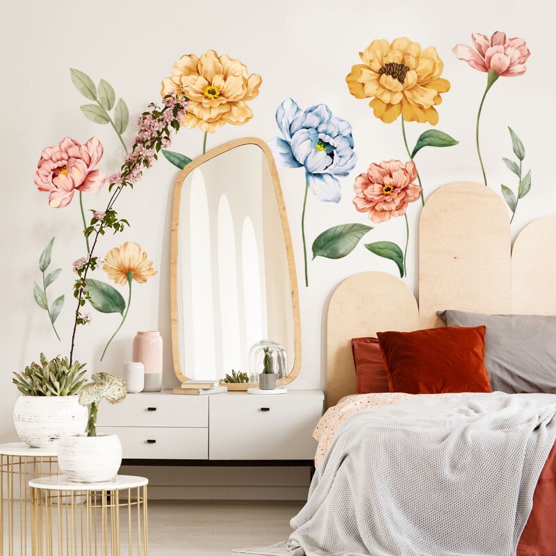 Flower Wall Stickers Clings Decals PVC Floral Living Room Art Retro Home Decor