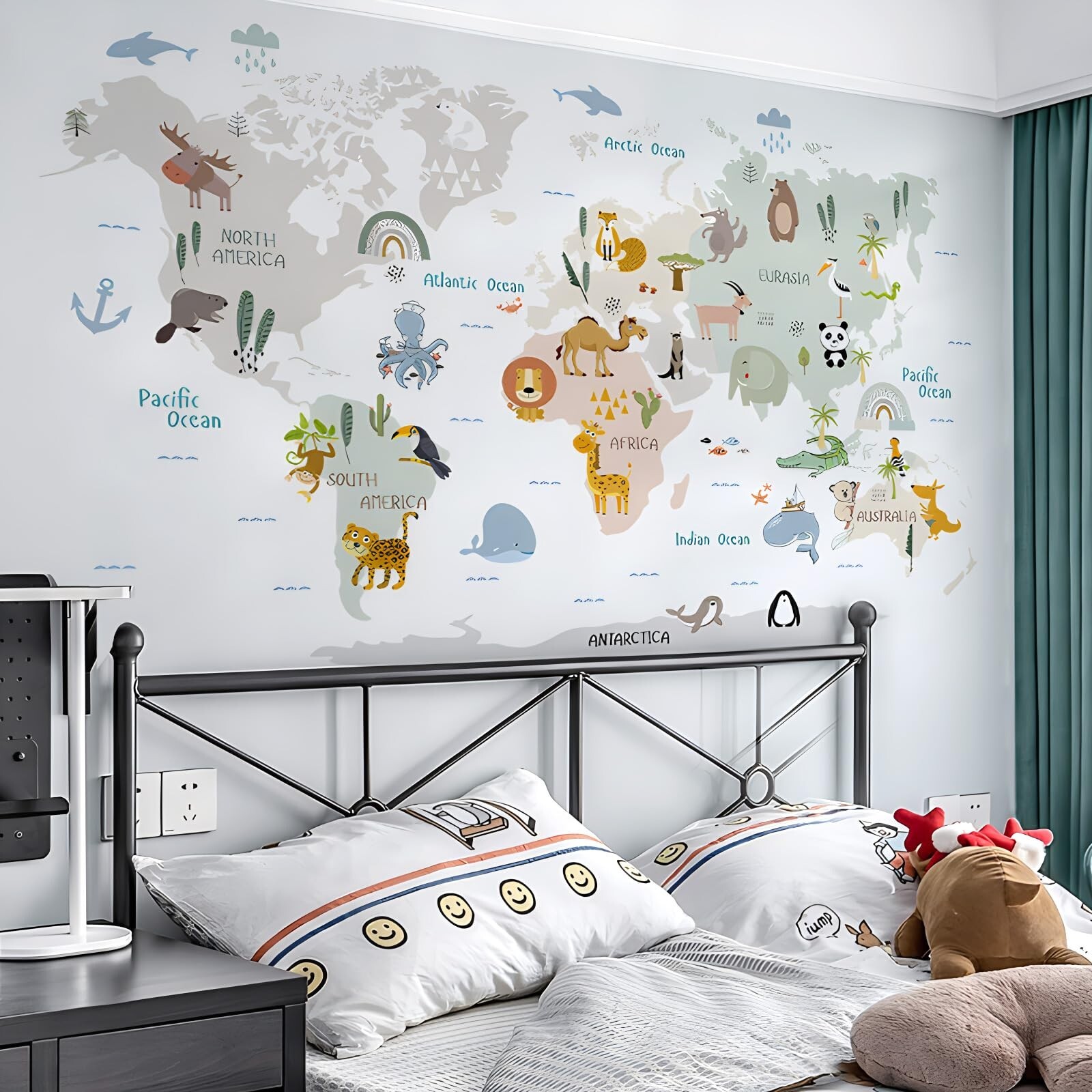 Animal World Map Wall Decals Jungle Animal Wall Stickers Forest Wild Animals …