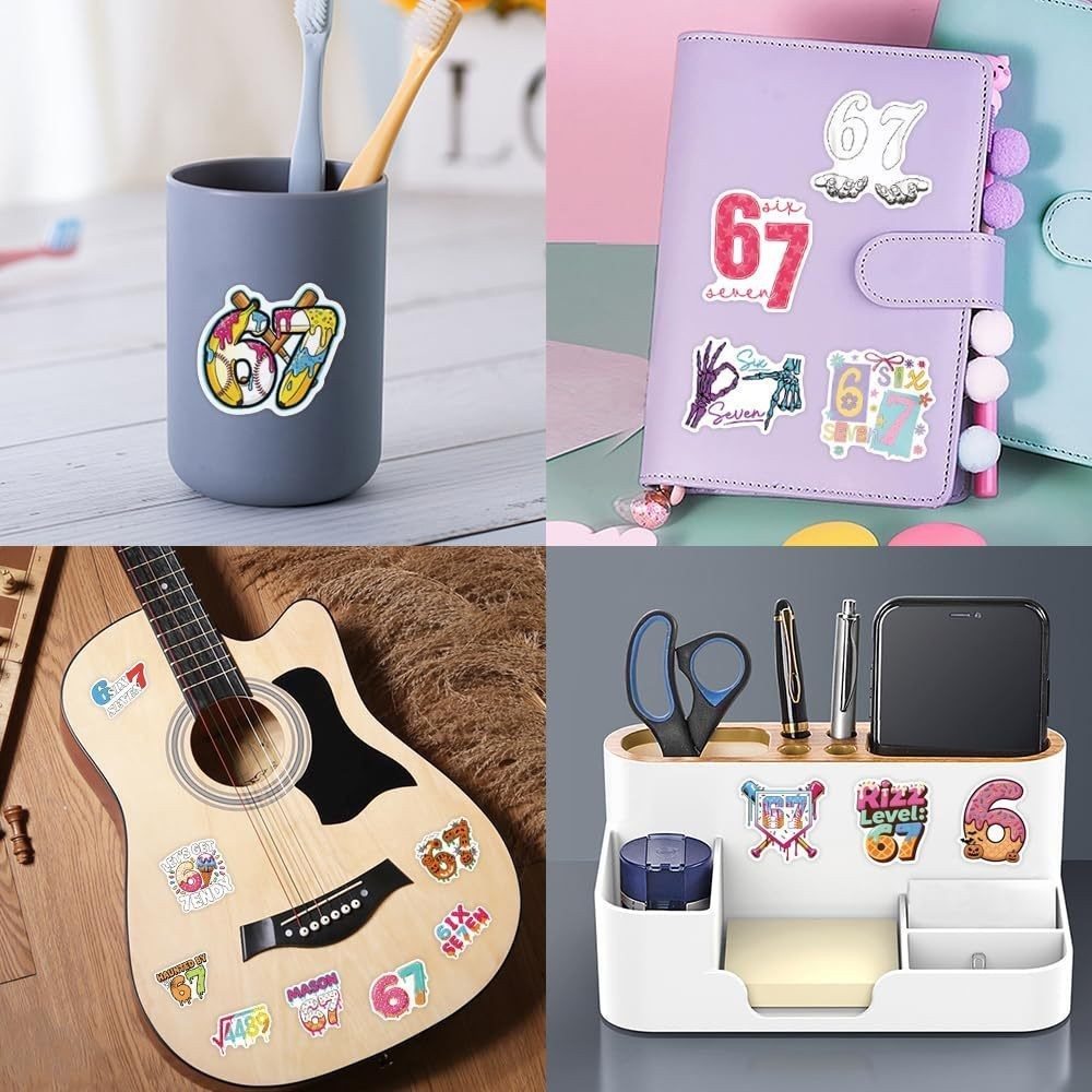 50pcs Number 67 Six Seven Waterproof Stickers Travel Trip Luggage Phone Laptop