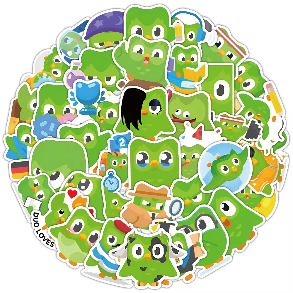 50 Pc Duolingo Duo Owl Stickers Cute Kawaii Decoration USA Shipping