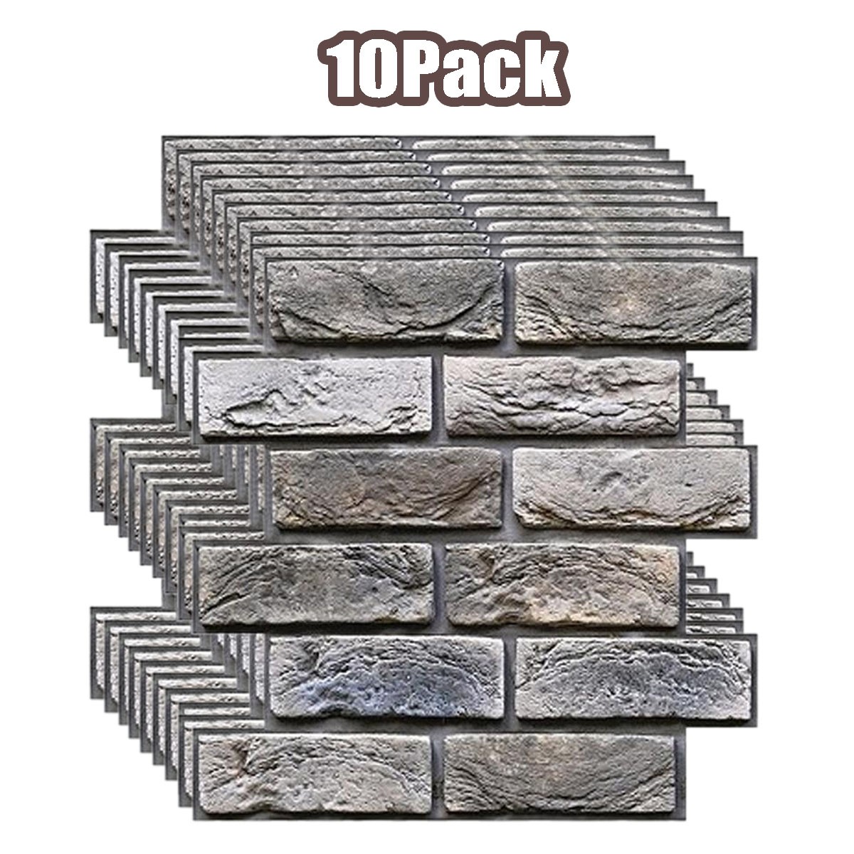 11.8" Grey 10 Pack 3D Brick Wall Panels Faux Stick and Peel Adhesive Wallpaper