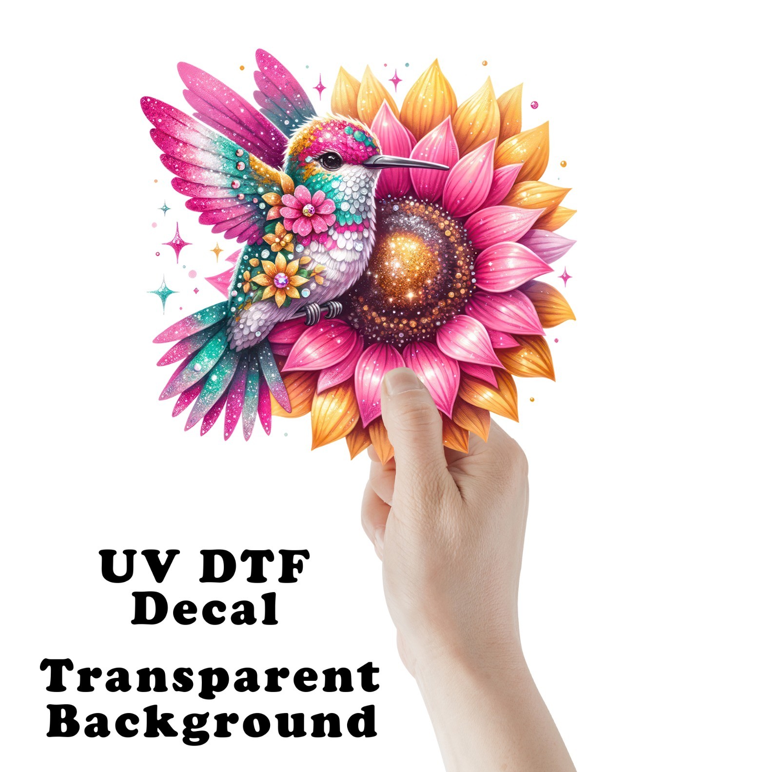 Flower Hummingbird and Sunflower UV DTF Transparent Sticker / Decal