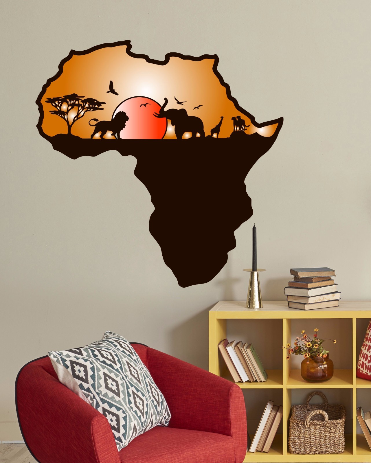Wall Decals African Safari Full Color Murals Animals Jungle Map Nursery Art EN28