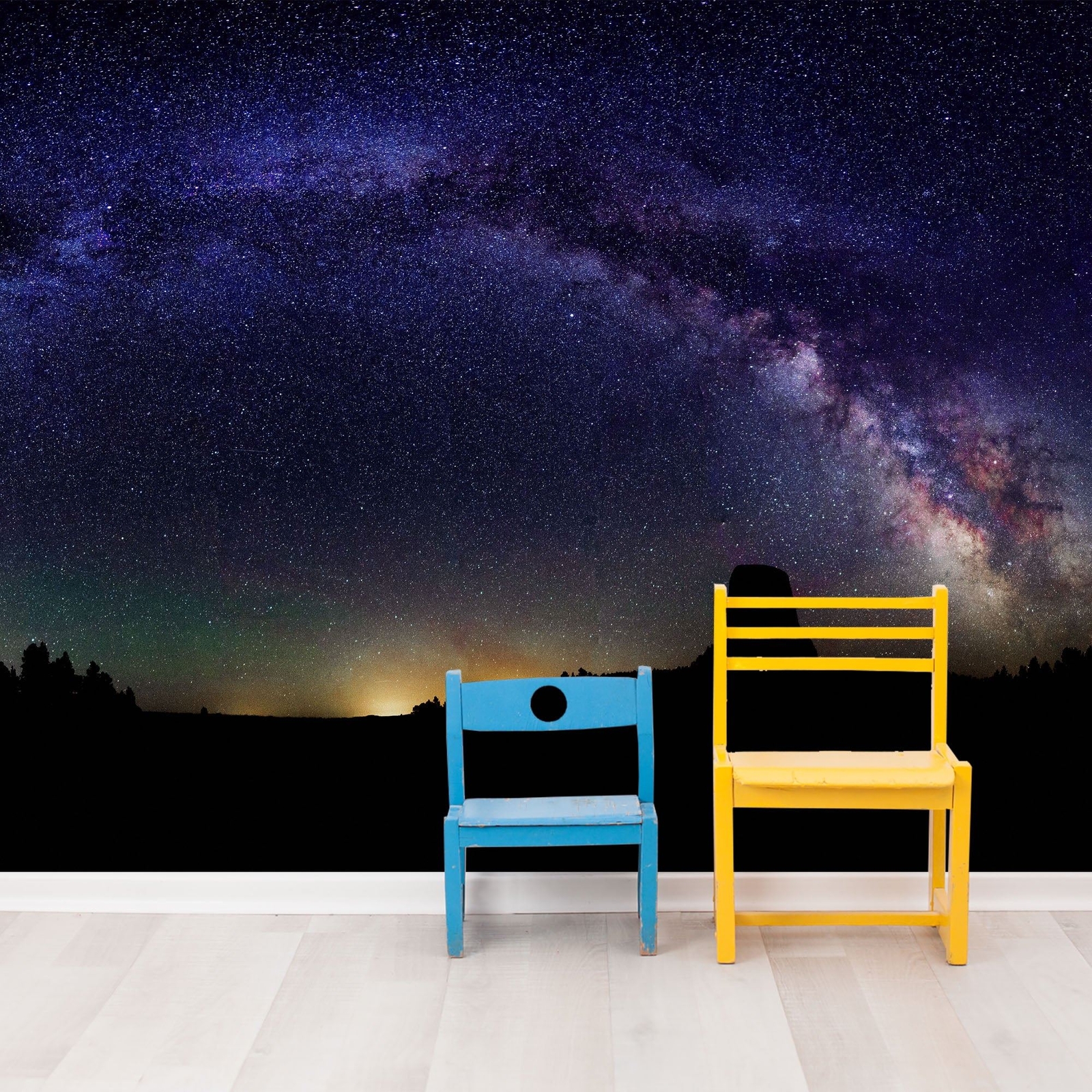 Milky Way Galaxy Stars Wall Mural. Starry Night Over Devils Tower National Monum