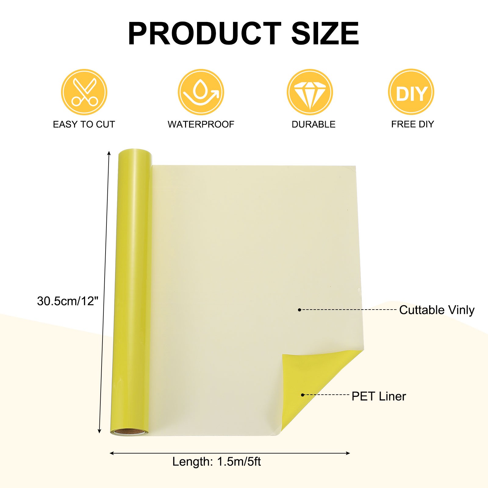 Permanent Yellow Adhesive Film, 12"" x 5ft Roll for Vinyl