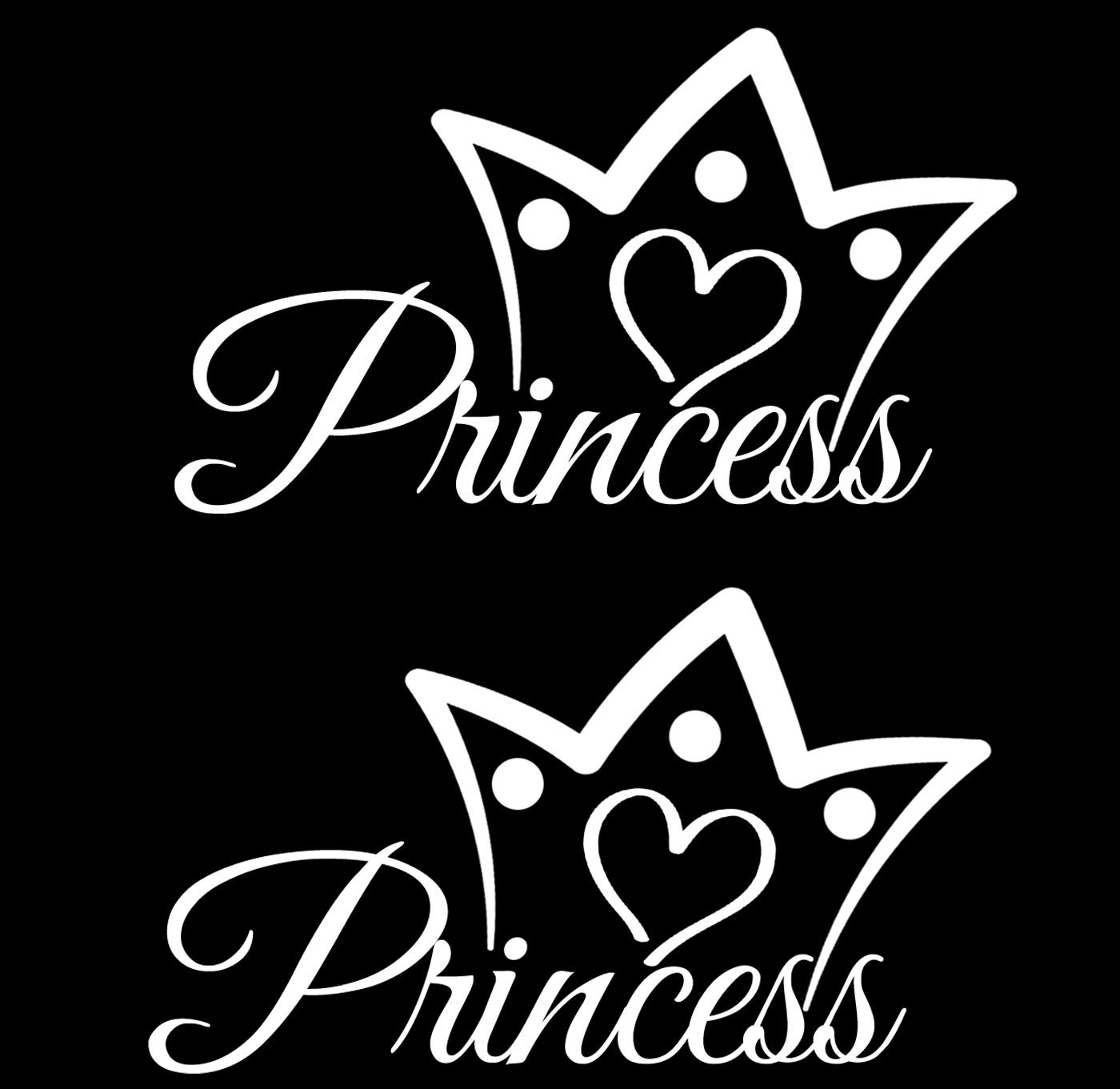 Princess Crown Heart Two Pack of vinyl decals car truck window laptop tablet mug