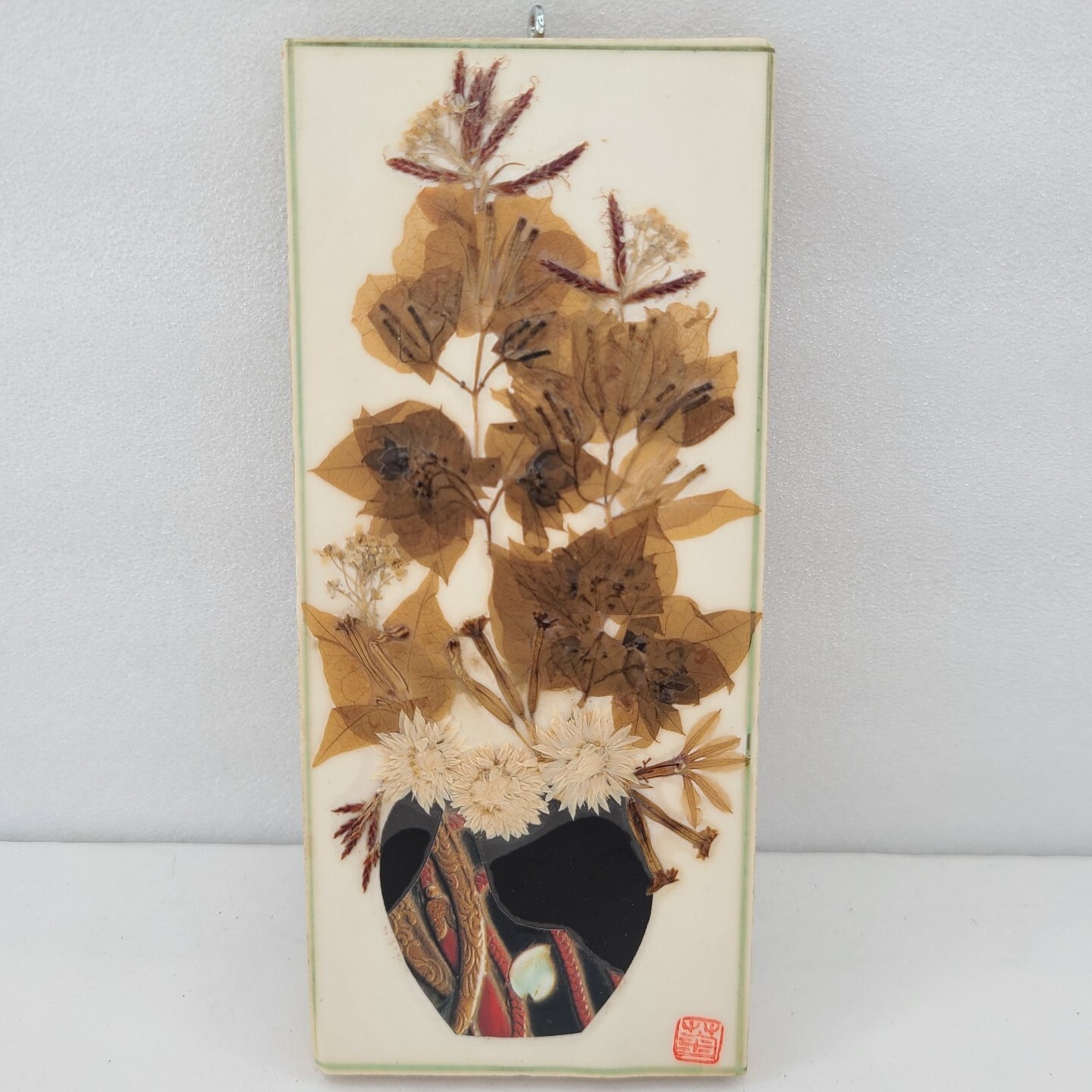 Set of 5 Asian Pressed Flower Art Panels Botanical Oshibana Style Wall Hanging