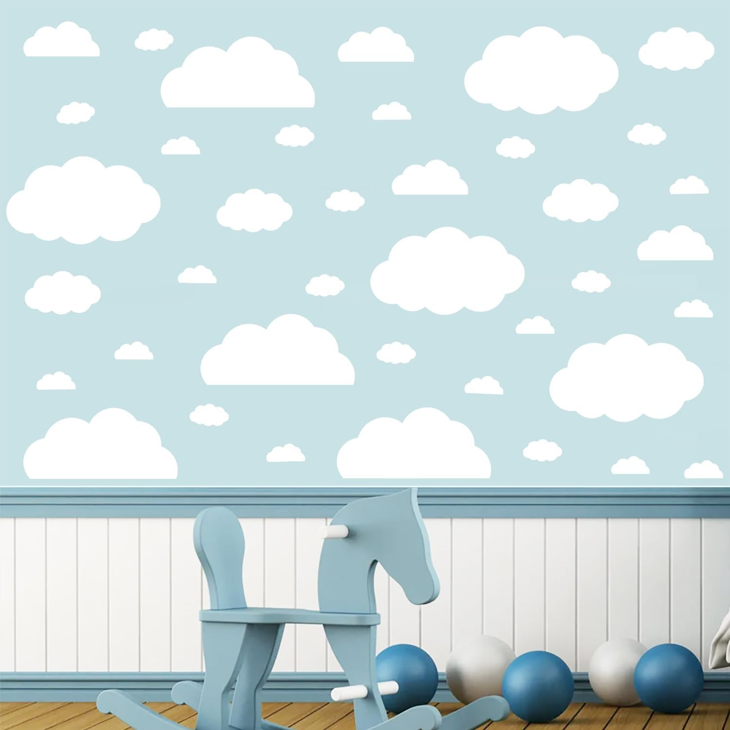 Cloud Wall Decals – 40 Peel and Stick Clouds Stickers – Assorted Shapes and Size