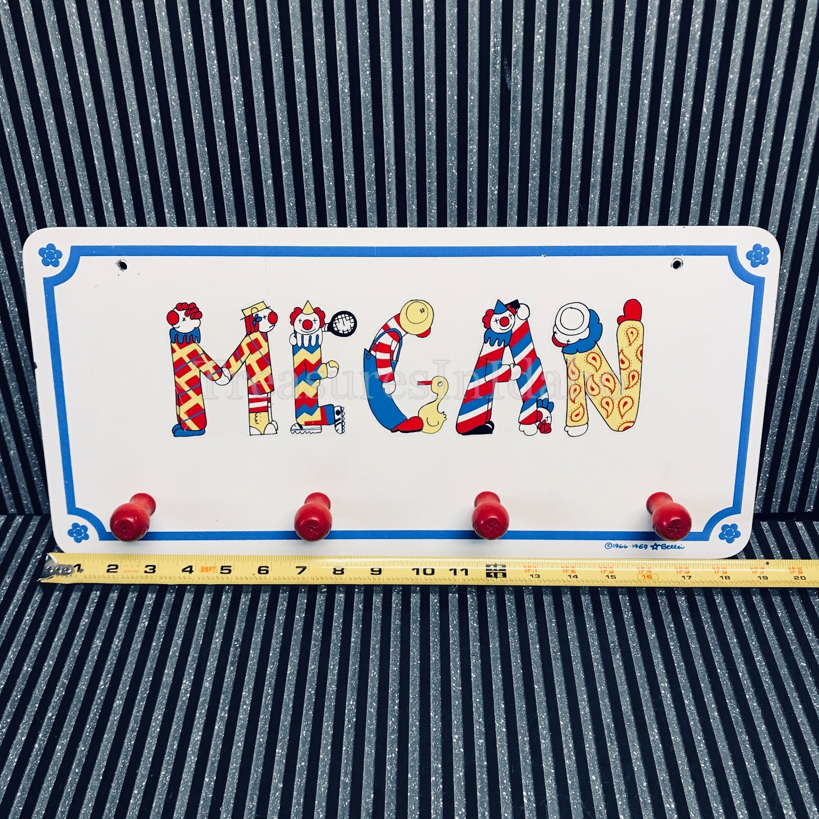 Vtg 1960's Children's Clowns Coat Rack, Name : MEGAN . 1966-1969 Bellei