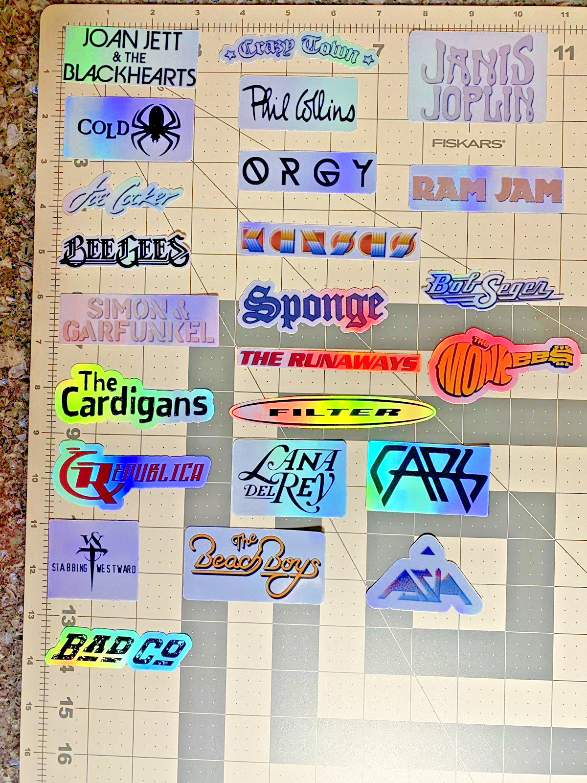 24 Classic Rock Stickers 60s 70s 80s 90s Rock & Roll Waterproof HOLOGRAPHIC