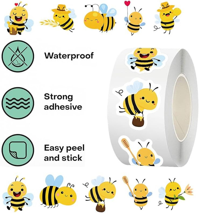 500Pcs Bumblebee Vinyl Stickers Roll Set | Cute Bumblebee Waterproof Vinyl Decal
