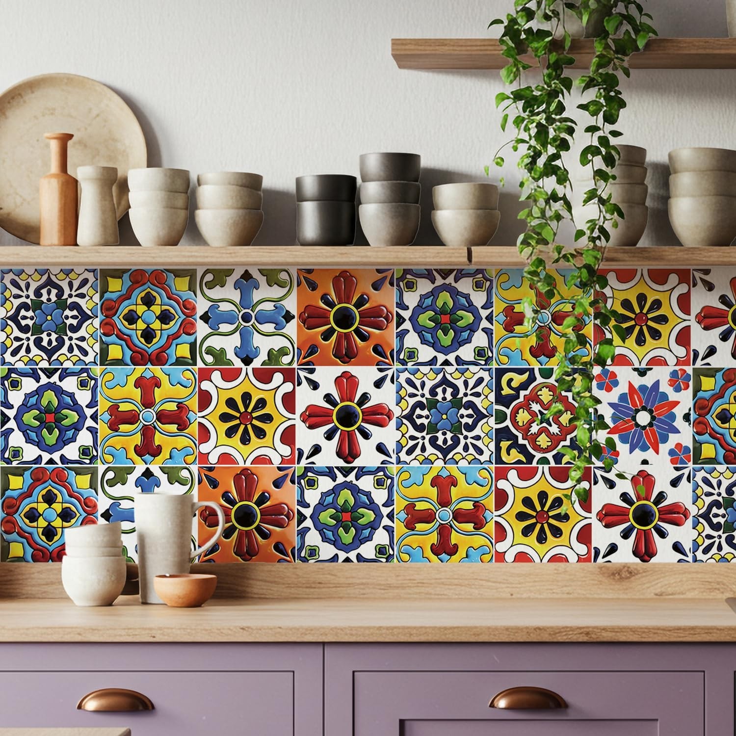 Boho Talavera Peel and Stick Tile Stickers – Easy DIY Backsplash for Kitchen …