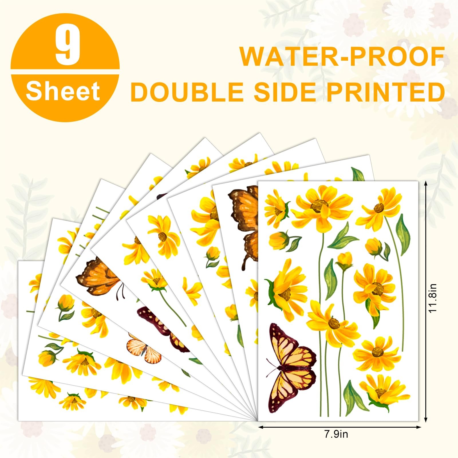 JarThenaAMCS 9 Sheets Spring Summer Daisy Window 7.9 x 11.8 inch, Yellow