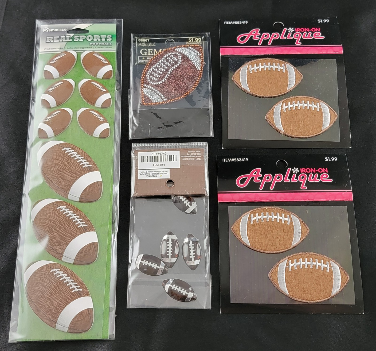 Sports Football Gemstone Sticker Decal Iron-On Hobby Lobby Craft Lot x4