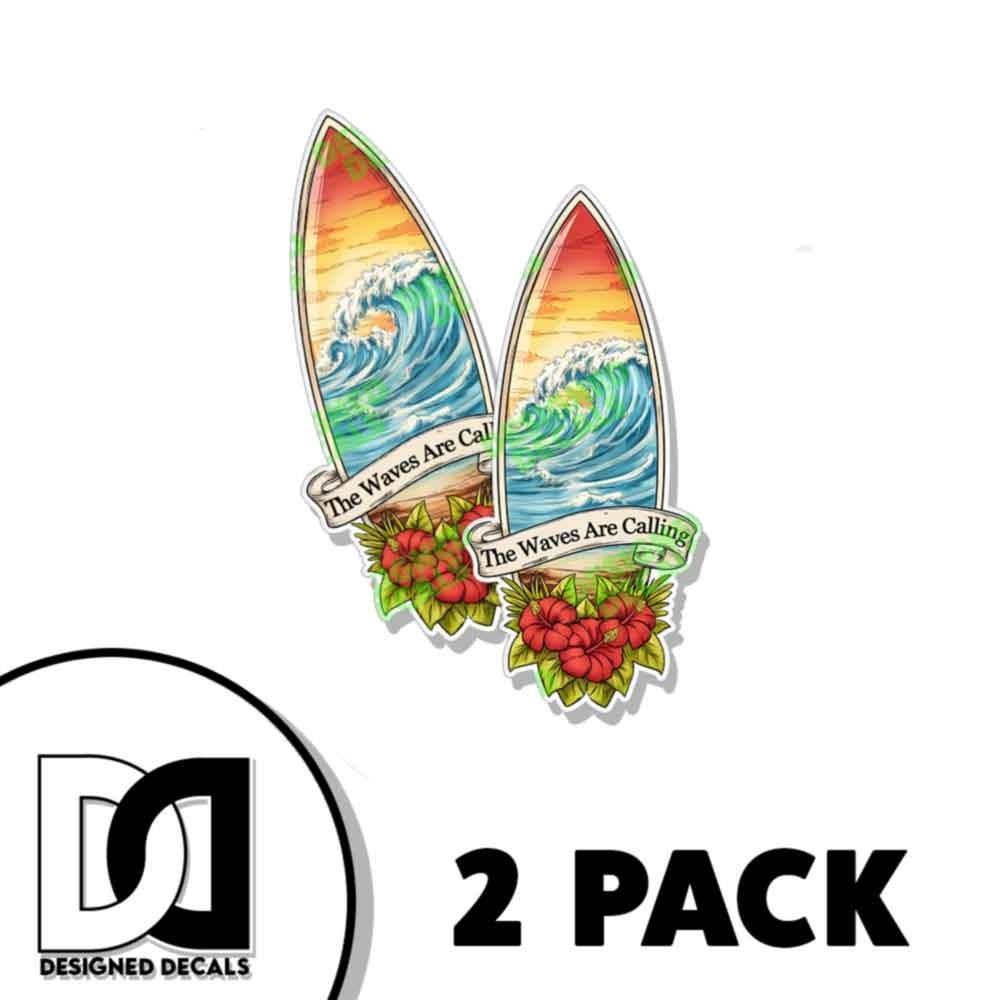 Florida The Waves Are Calling Tropical Surf Board Sticker Decal Sticker 2 PACK