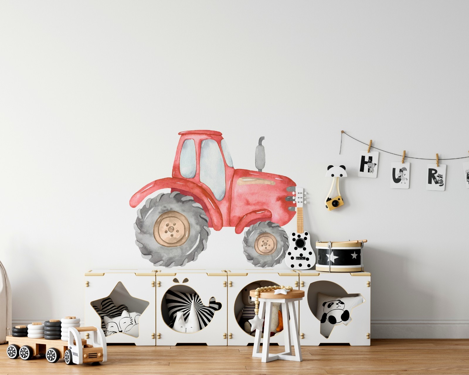 Watercolor Red Farm Tractor Wall Decal Removable Fabric Vinyl Wall Sticker