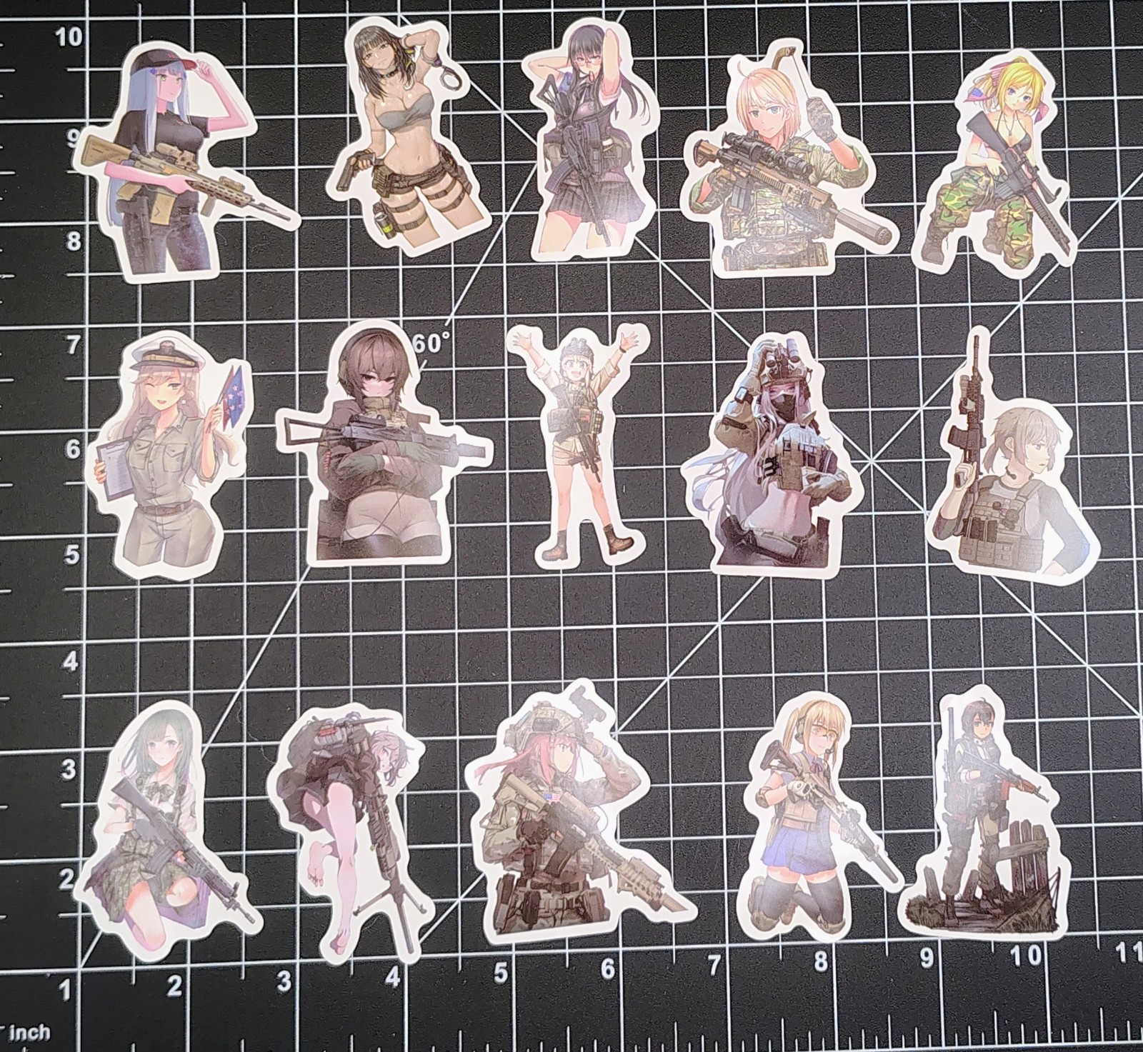 60pc Anime Waifu Military Girls Sticker Lot Women Army Gun Tactical Decals