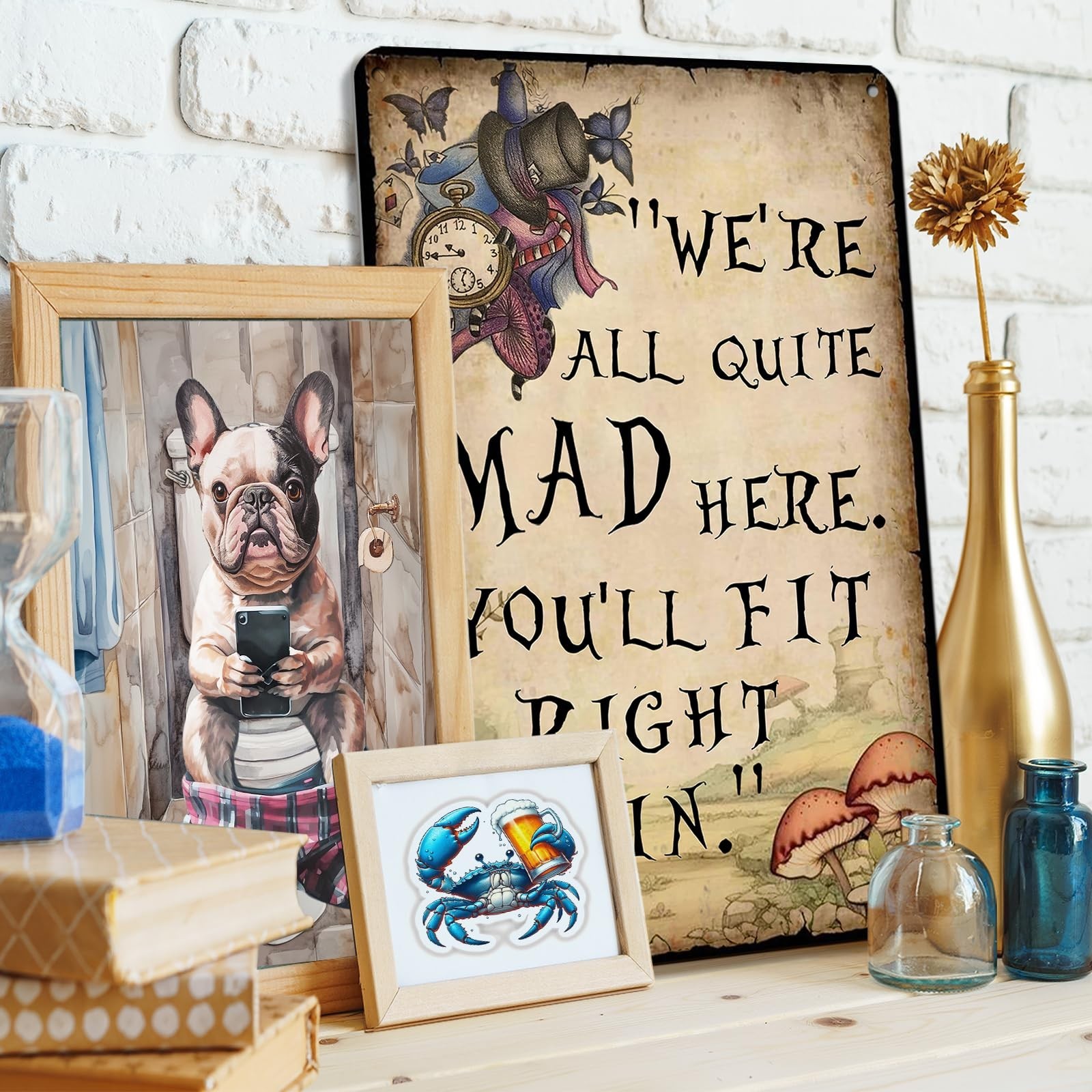 Vintage Metal Tin Sign – "We're All Quite Mad Here" Funny Quote Wall Art for …