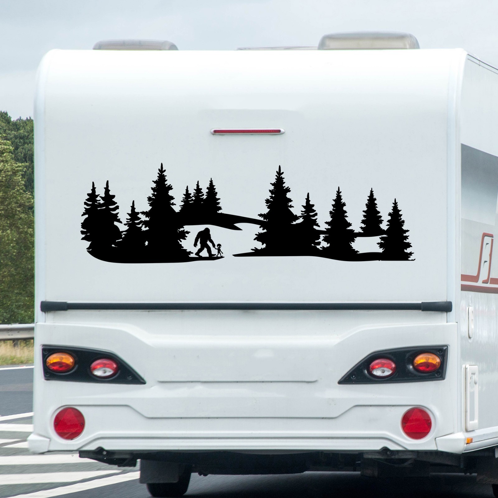 Bigfoot Alien Forest Scene Vinyl Decal V2 | Sasquatch RV 4×4 Graphics Car Truck