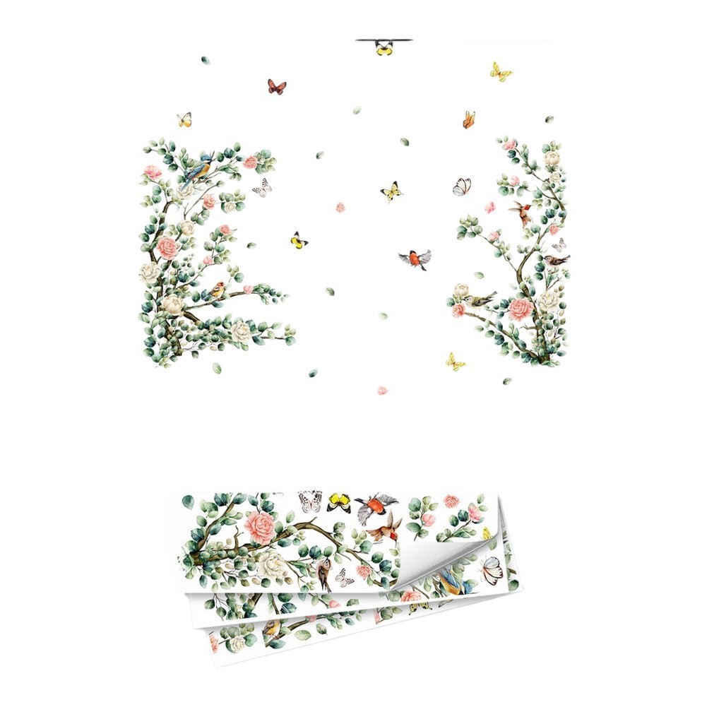 Elegant Flower Tree Branch Birds Butterflies Wall Sticker for Modern Home Decor