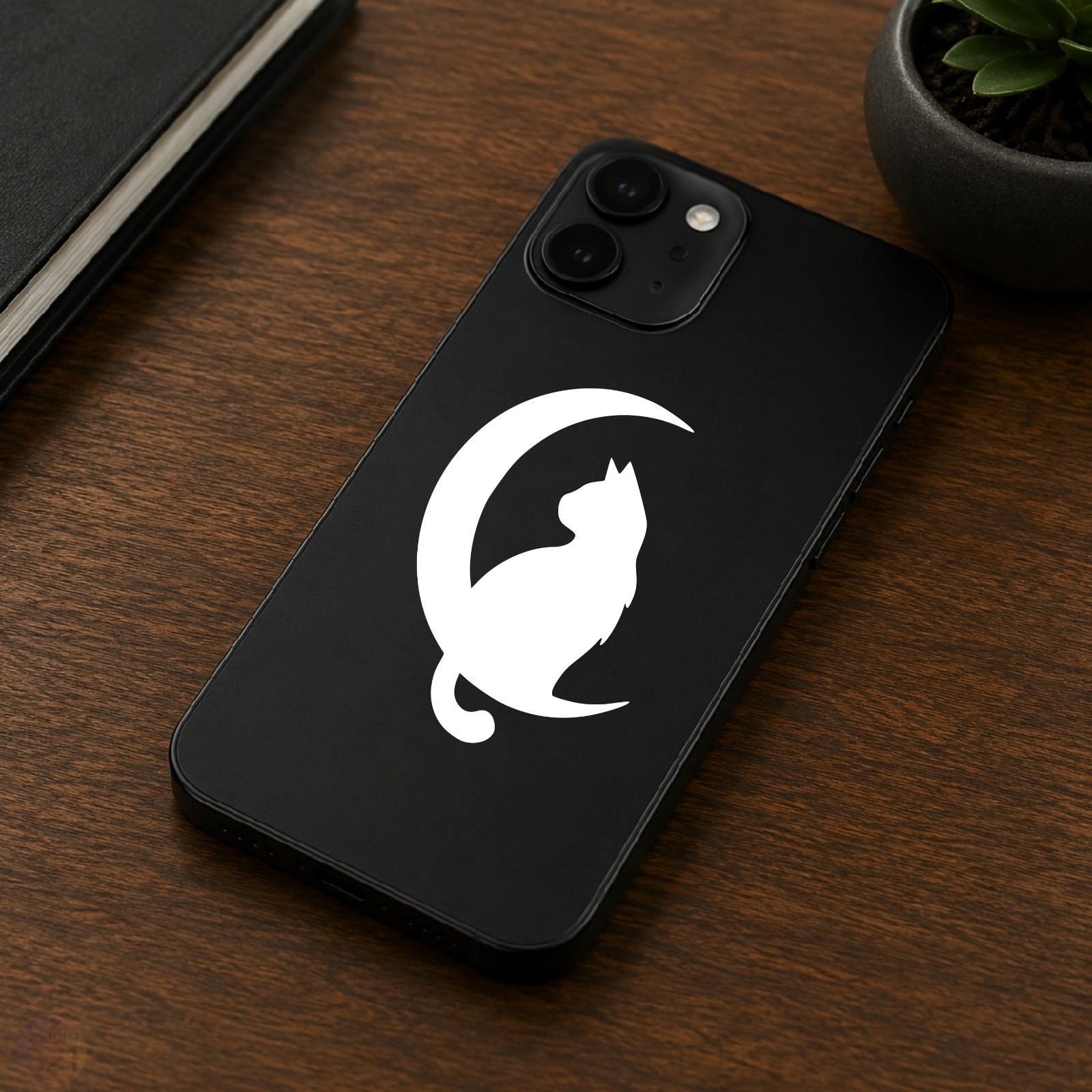 Fluffy Crescent Moon Cat | Mystical Celestial Decal for Car, Laptop, or Tumbler