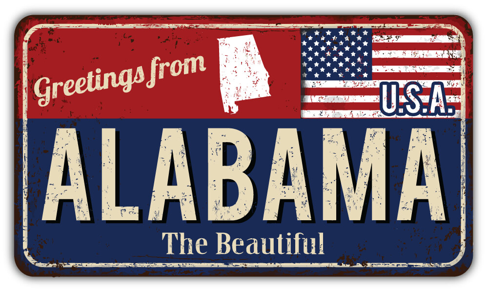 Alabama State USA Grunge Emblem Flag Car Bumper Sticker Decal "SIZES"